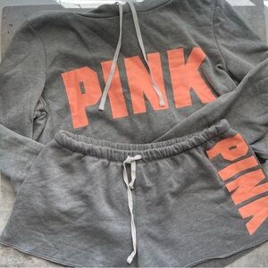 PINK Victoria Secret hoodie and shorts Set size M